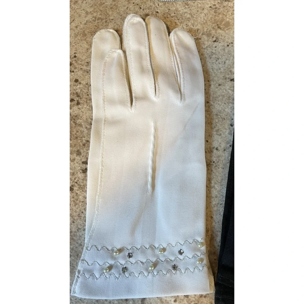 Vintage Lot Of 6 Size S White Navy Black Silver Brown Formal Gloves With Case